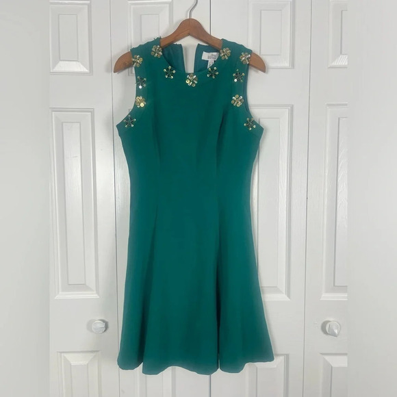 BADGLEY MISCHKA Bold Green and Sequins Beaded Neckline NEW WITH TAGS - Picture 2 of 11